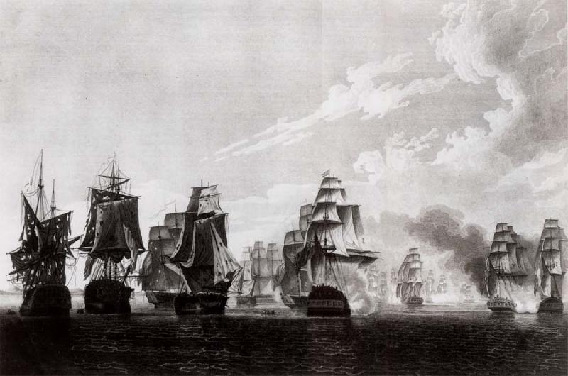 Thomas Pakenham Admiral Warren-s ships pounding the Brest fleet of Genceral Hardy after intercepting it off Lough Swilly